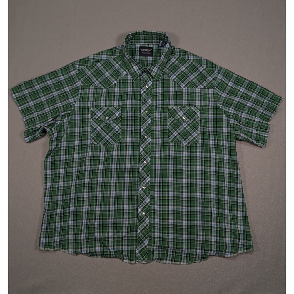 Wrangler Western Shirt Mens 3X Big Green Plaid Short Sleeve Pearl Snap WTMH93894